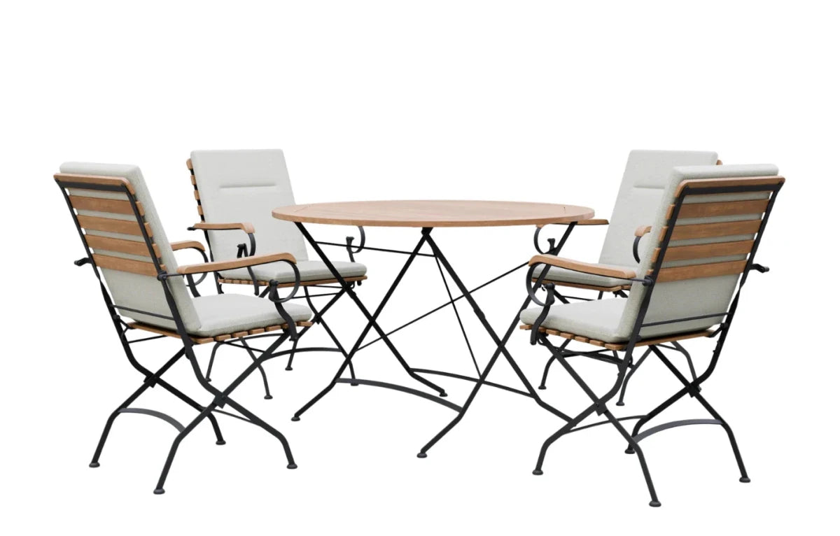 Sicily 4 Seater Teak and Wrought Iron Round 110cm Garden Dining Set - Joe’s Haven