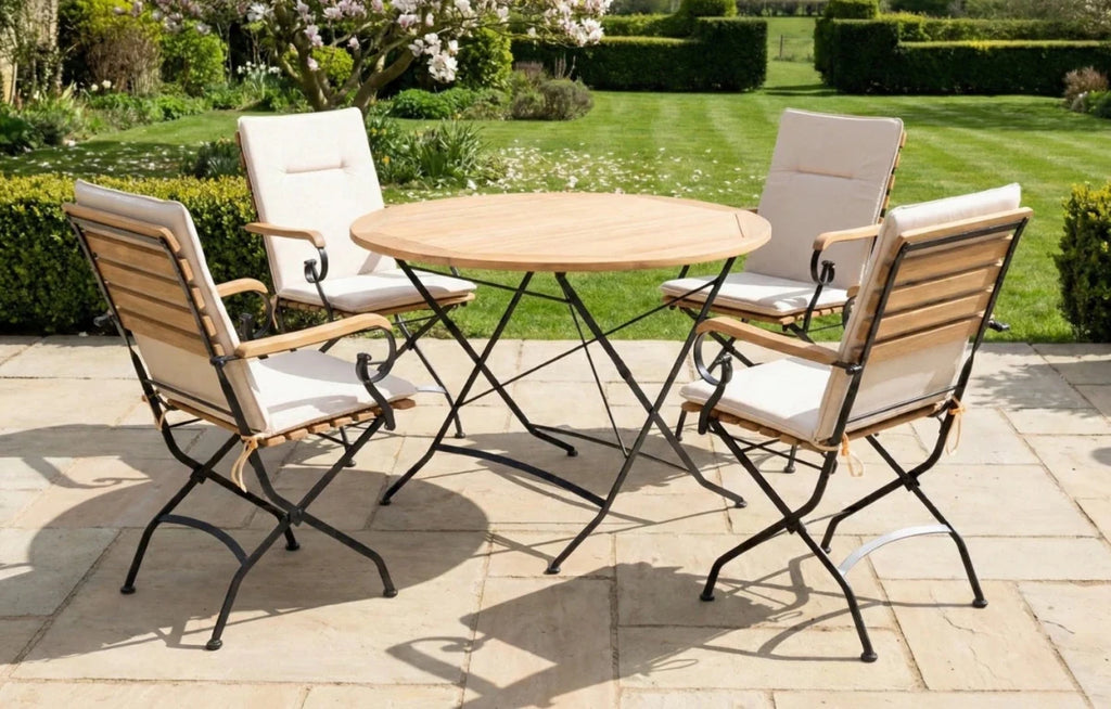 Sicily 4 Seater Teak and Wrought Iron Round 110cm Garden Dining Set - Joe’s Haven