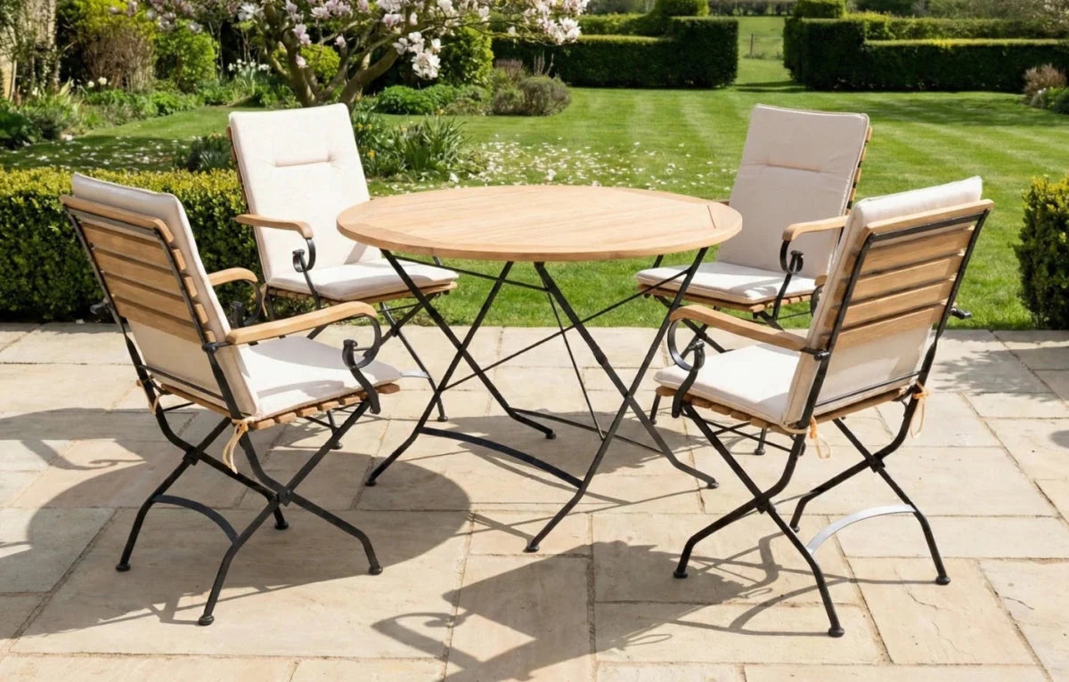 Sicily 4 Seater Teak and Wrought Iron Round 110cm Garden Dining Set - Joe’s Haven
