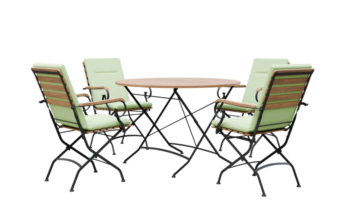 Sicily 4 Seater Teak and Wrought Iron Round 110cm Garden Dining Set - Joe’s Haven