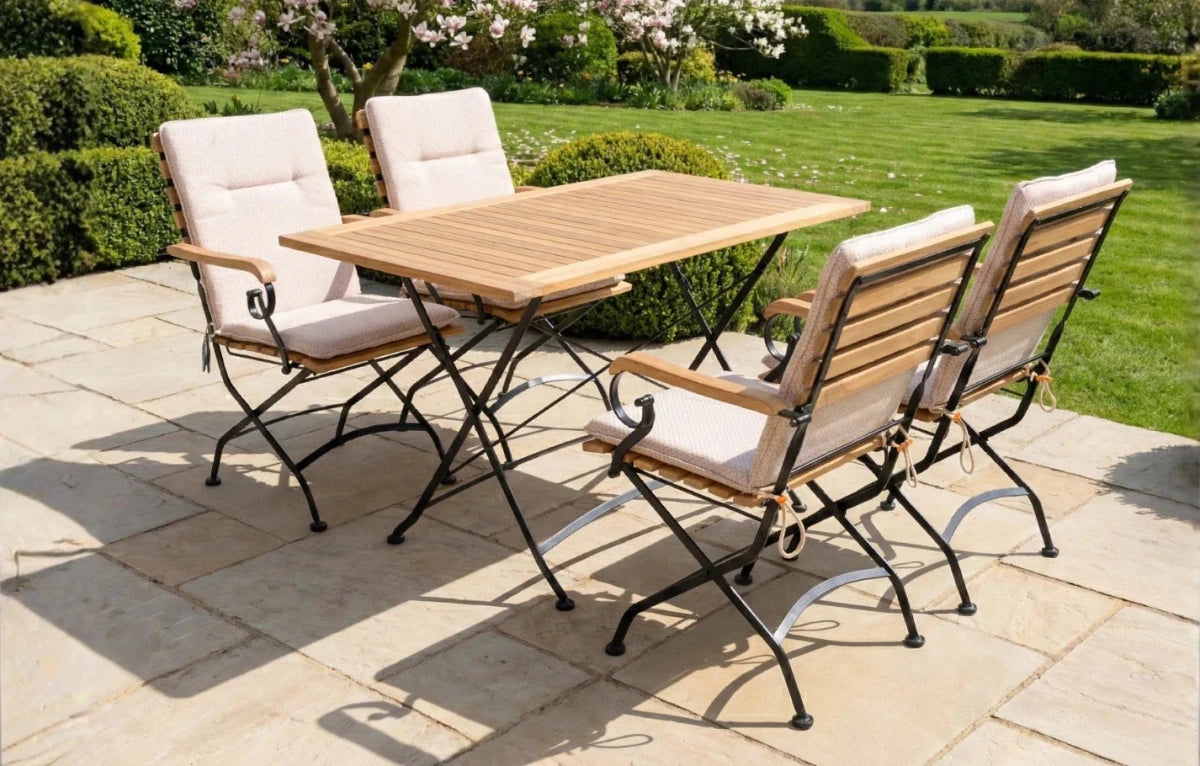 Sicily 4 Seater Teak and Wrought Iron Rectangular 120cm Garden Dining Set - Joe’s Haven