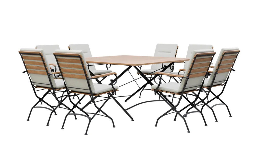 Sicily 8 Seater Teak and Wrought Iron Square 140cm Garden Dining Set - Joe’s Haven
