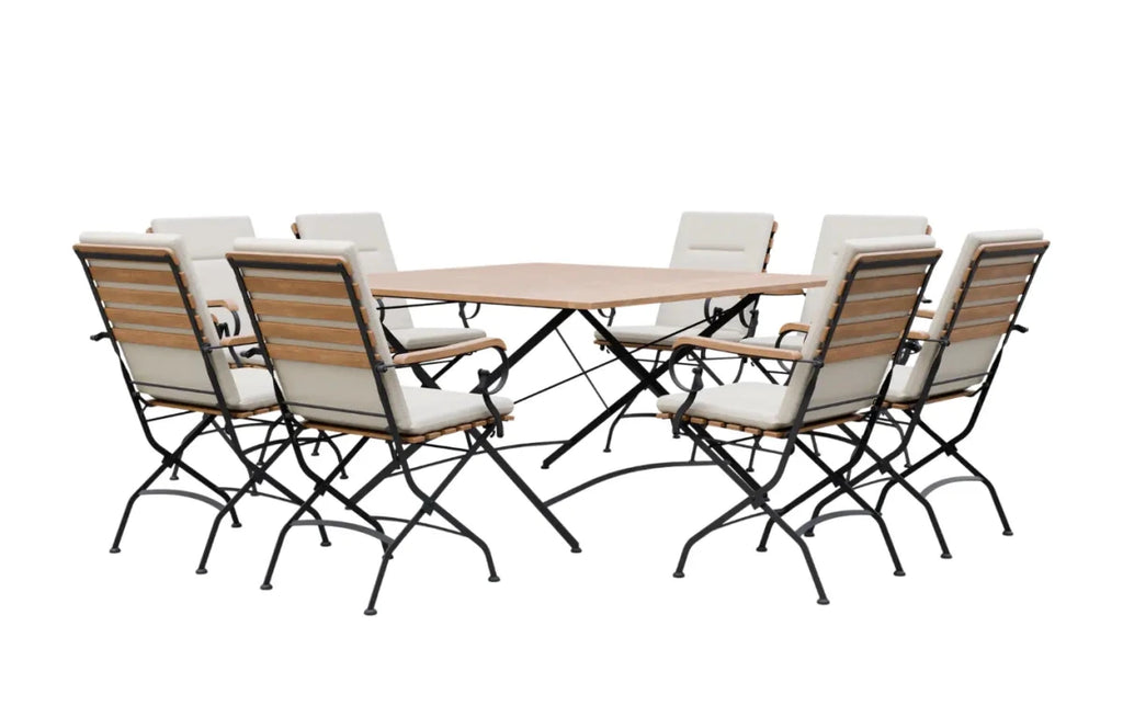 Sicily 8 Seater Teak and Wrought Iron Square 140cm Garden Dining Set - Joe’s Haven