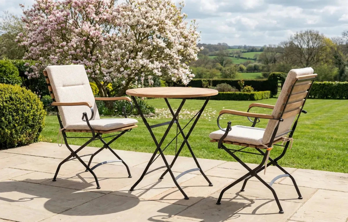 Sicily 2 Seater Teak and Wrought Iron Round 70cm Garden Dining Set - Joe’s Haven