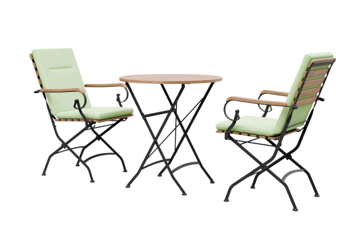 Sicily 2 Seater Teak and Wrought Iron Round 70cm Garden Dining Set - Joe’s Haven