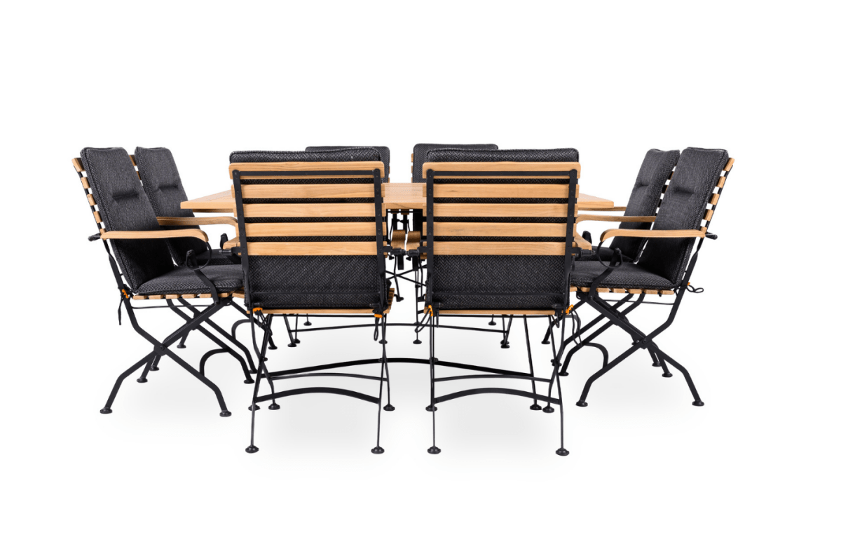 Sicily 8 Seater Teak and Wrought Iron Square 140cm Garden Dining Set - Joe’s Haven