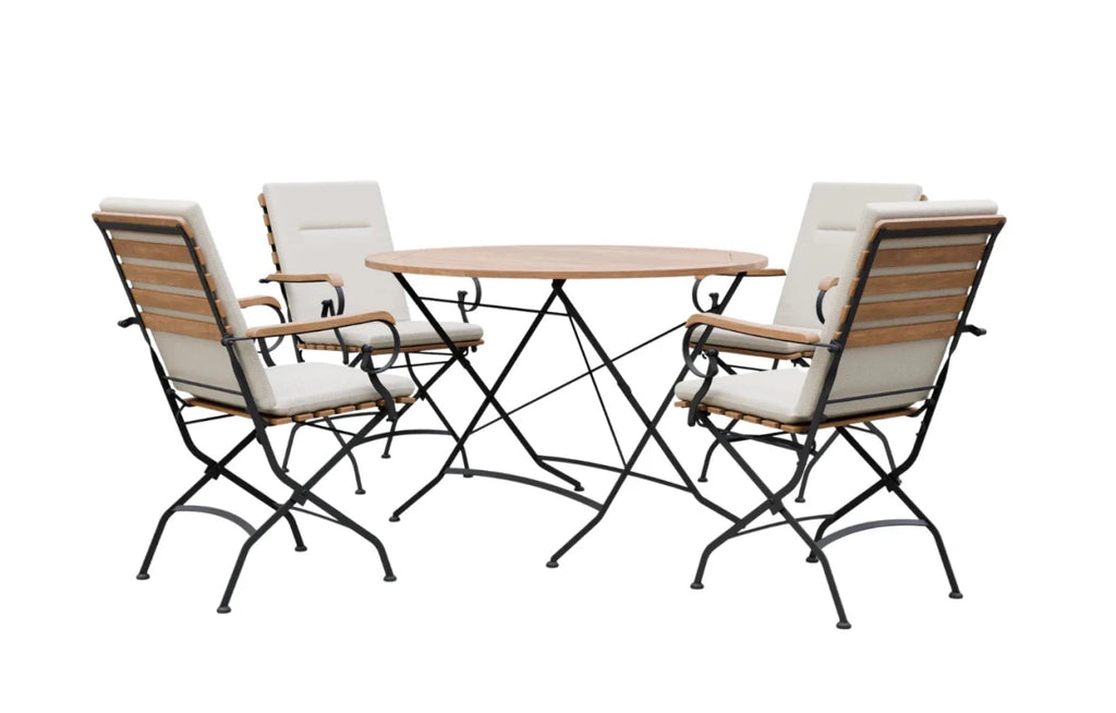 Sicily 4 Seater Teak and Wrought Iron Round 110cm Garden Dining Set - Joe’s Haven