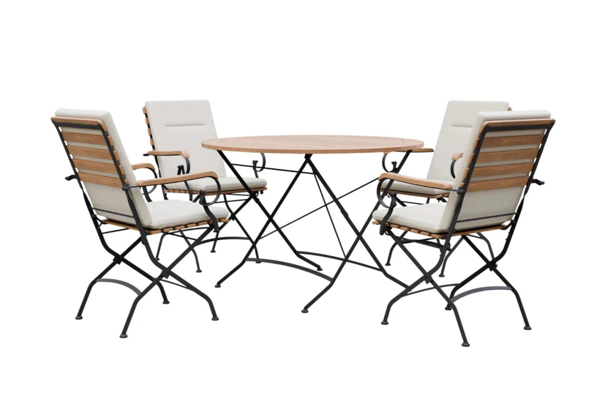 Sicily 4 Seater Teak and Wrought Iron Round 110cm Garden Dining Set - Joe’s Haven