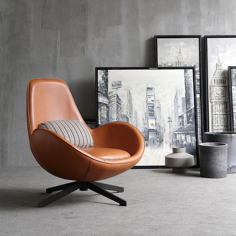 Snail Swivel Accent Armchair, Brown Leather - Joe’s Haven