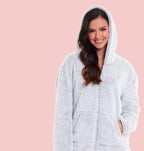 Soft Grey Plush Fleece Hooded Pyjama Set