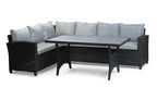 Stockholm 6 Seater Black Rattan Corner Garden Dining and Lounge Set