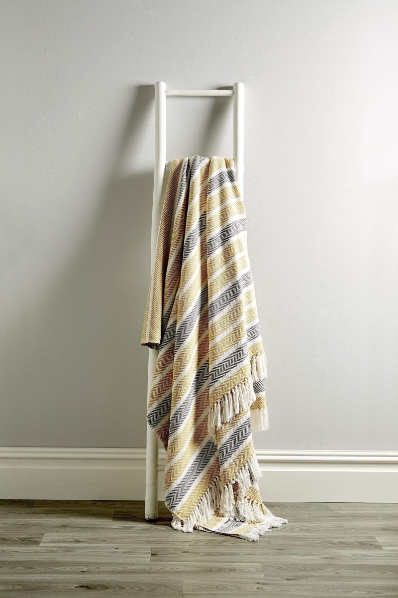 Stripe Handwoven Pure Cotton Throw Blanket with Tassels - Joe’s Haven