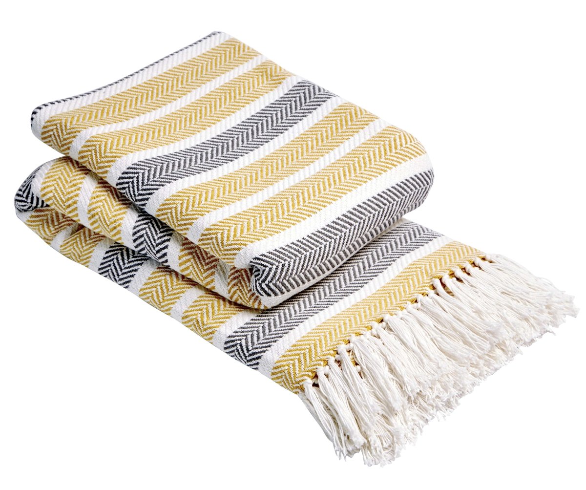 Stripe Handwoven Pure Cotton Throw Blanket with Tassels - Joe’s Haven