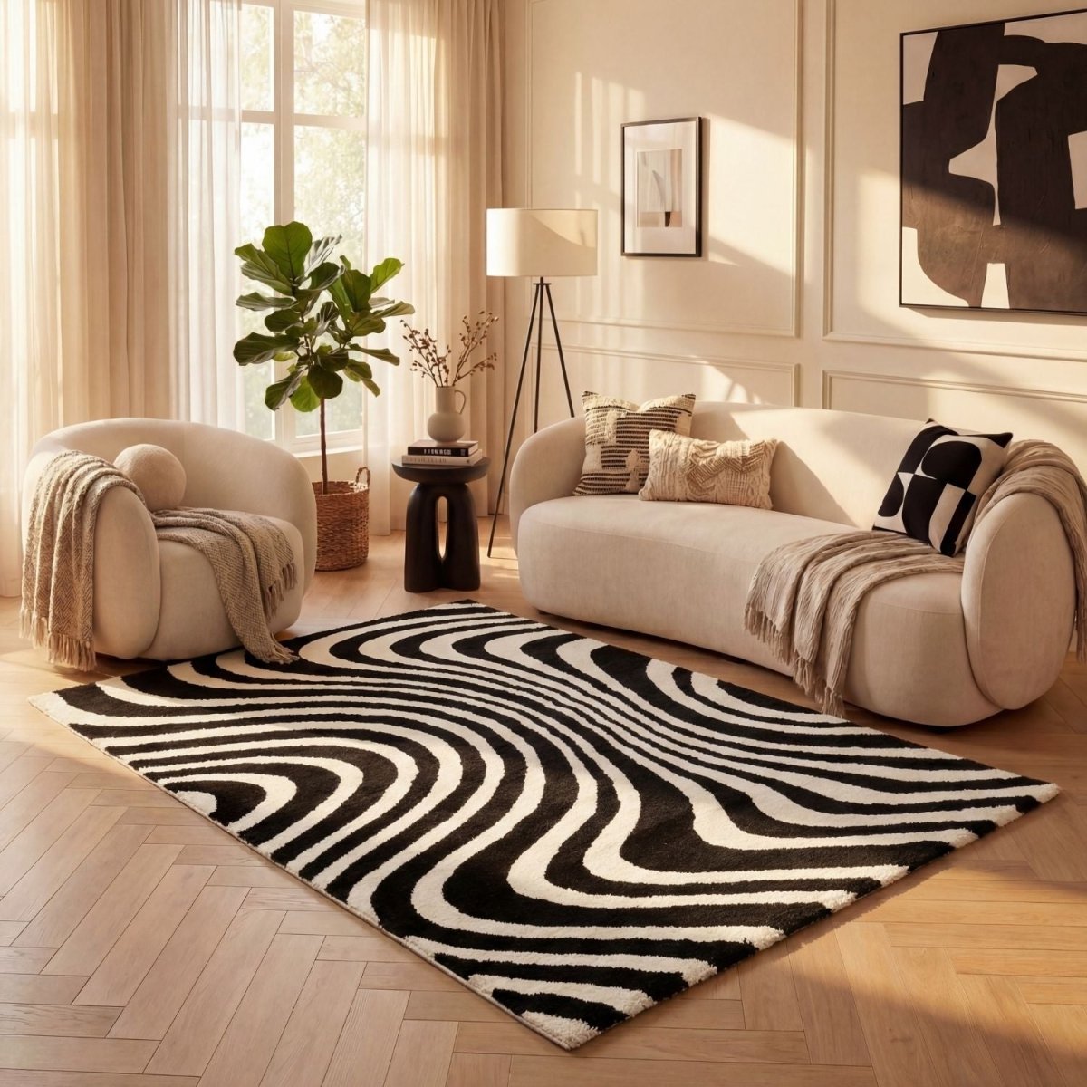 Joli Striped Black & White Rug - Joe’s Haven