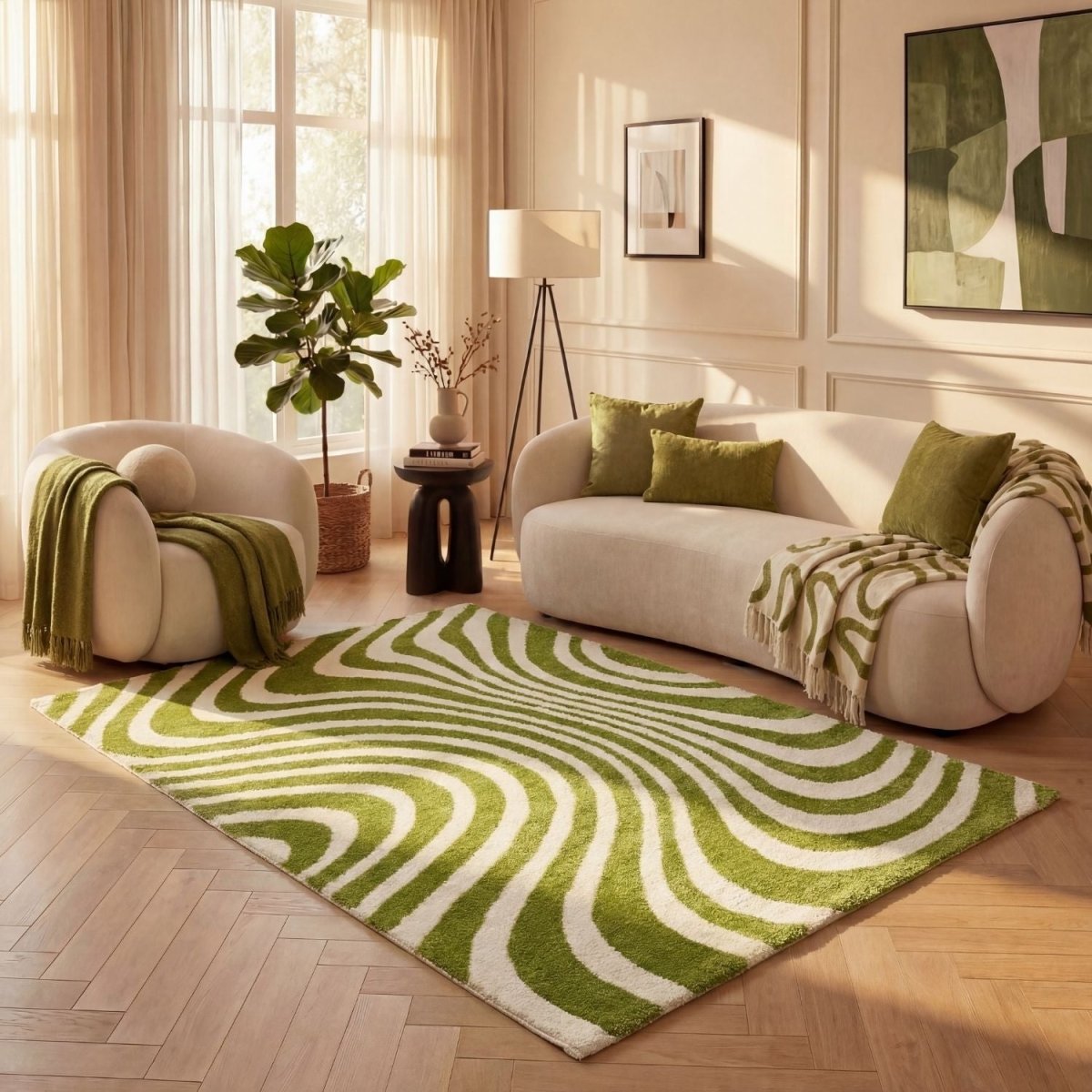 Joli Striped Green & White Rug - Joe’s Haven