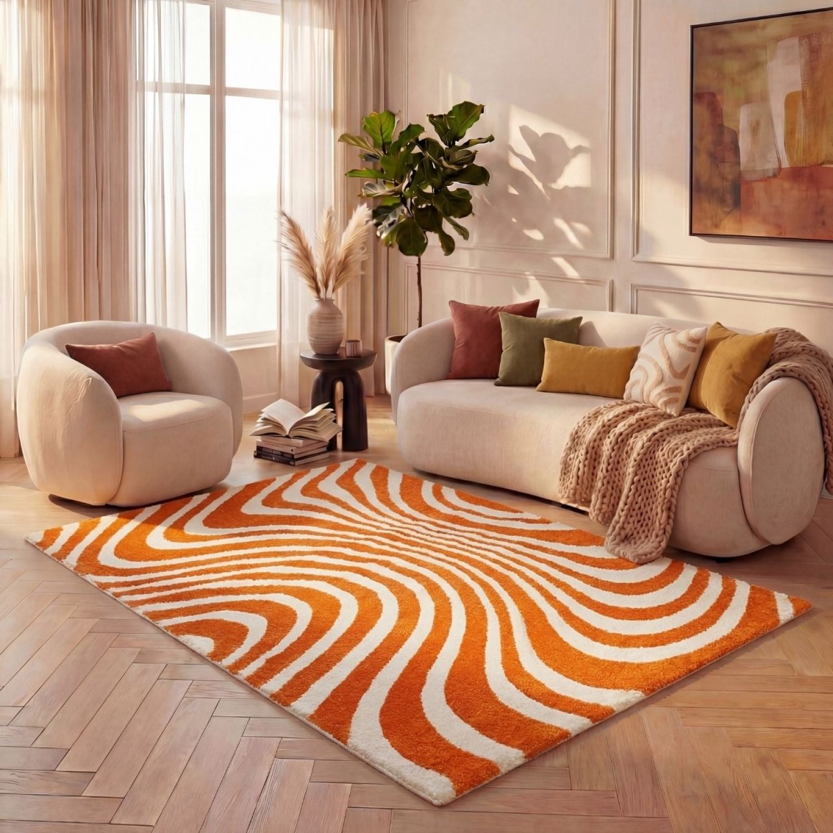 Joli Striped Orange & White Rug - Joe’s Haven