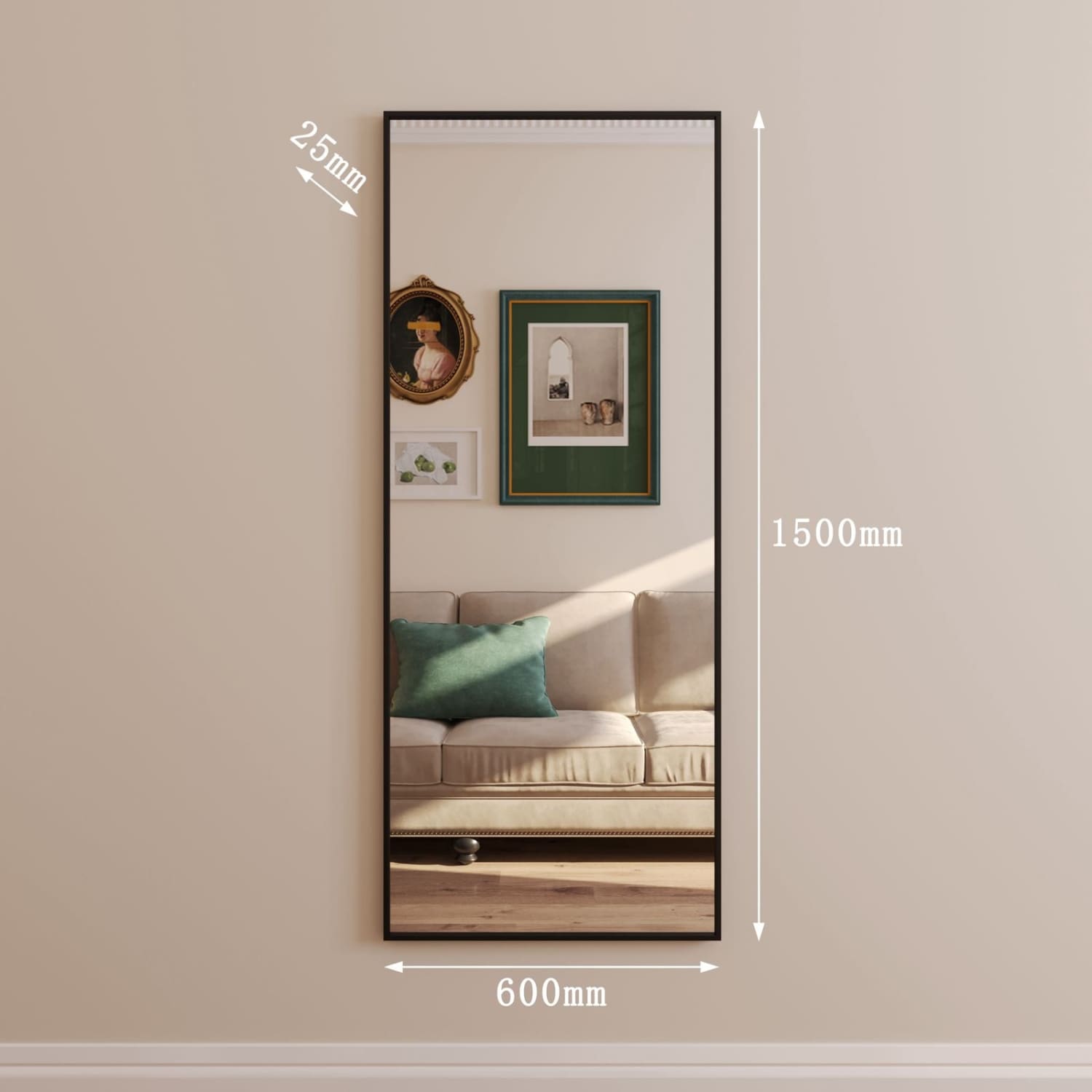 Takara - Full Length Black Metal Rectangle Mirror - 150cm x 60cm - Joe’s Haven