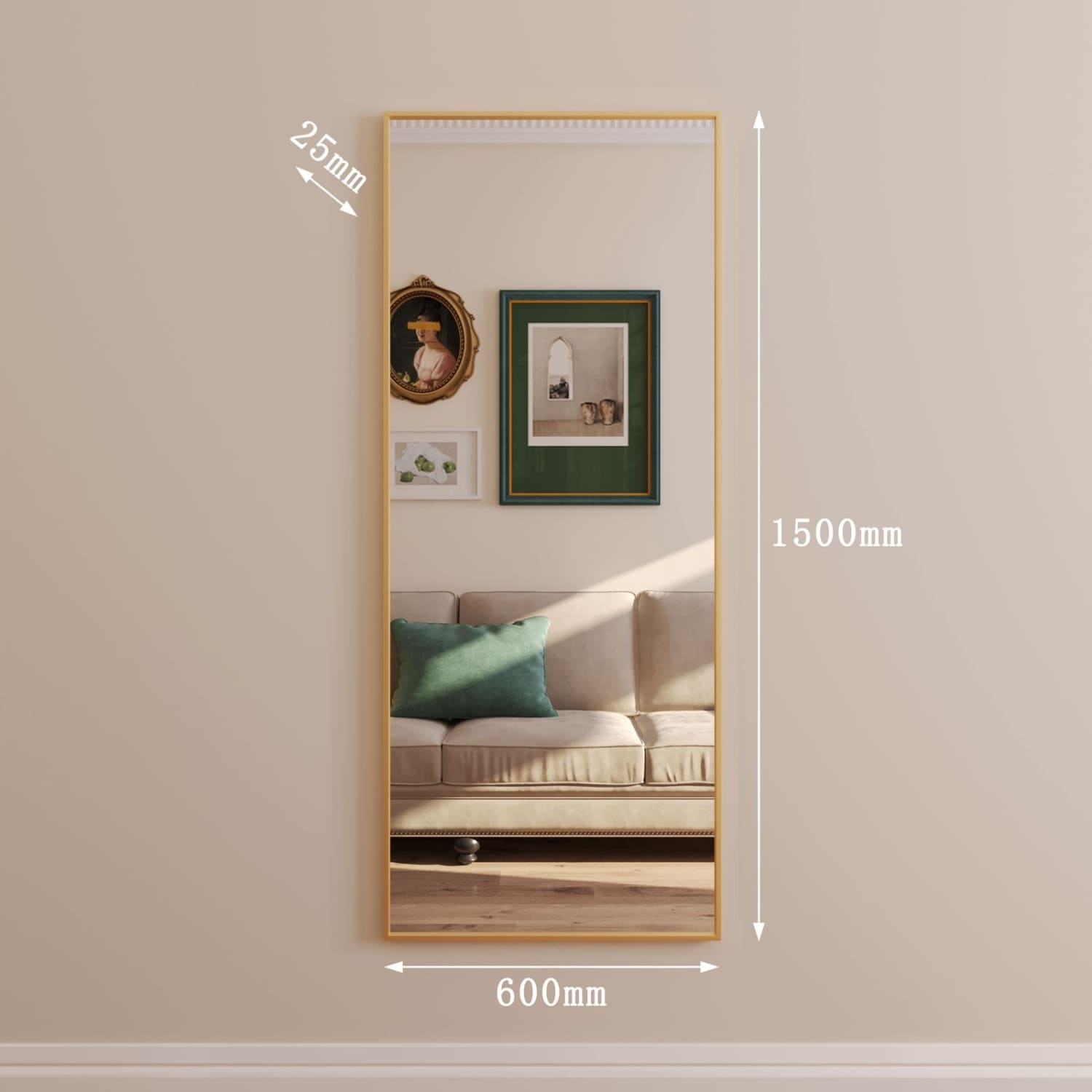 Takara - Full Length Leaner Gold Metal Rectangle Mirror - 150cm x 60cm - Joe’s Haven