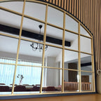 Tomi - Black & Gold Metal Arched Lattice Window Mirror - 95cm x 120cm - Joe’s Haven