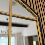 Tomi - Black & Gold Metal Arched Lattice Window Mirror - 95cm x 120cm - Joe’s Haven