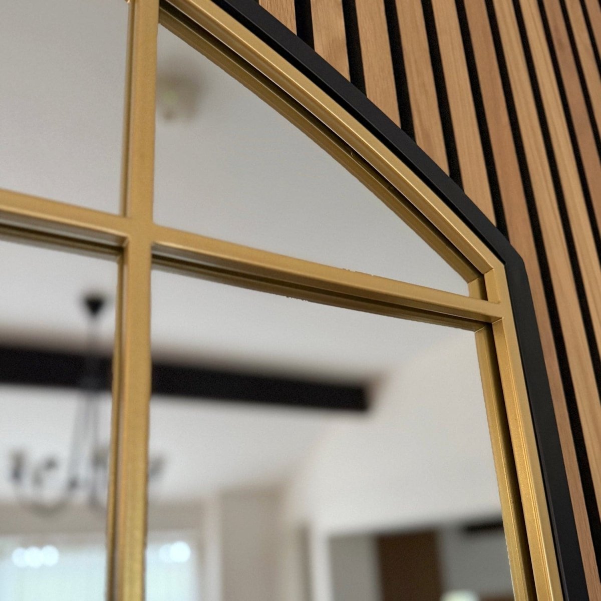 Tomi - Full Length Black & Gold Metal Arched Lattice Window Mirror - 180cm x 105cm - Joe’s Haven