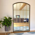 Tomi - Full Length Black & Gold Metal Arched Lattice Window Mirror - 180cm x 105cm - Joe’s Haven