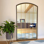 Tomi - Full Length Black & Gold Metal Arched Lattice Window Mirror - 180cm x 105cm - Joe’s Haven