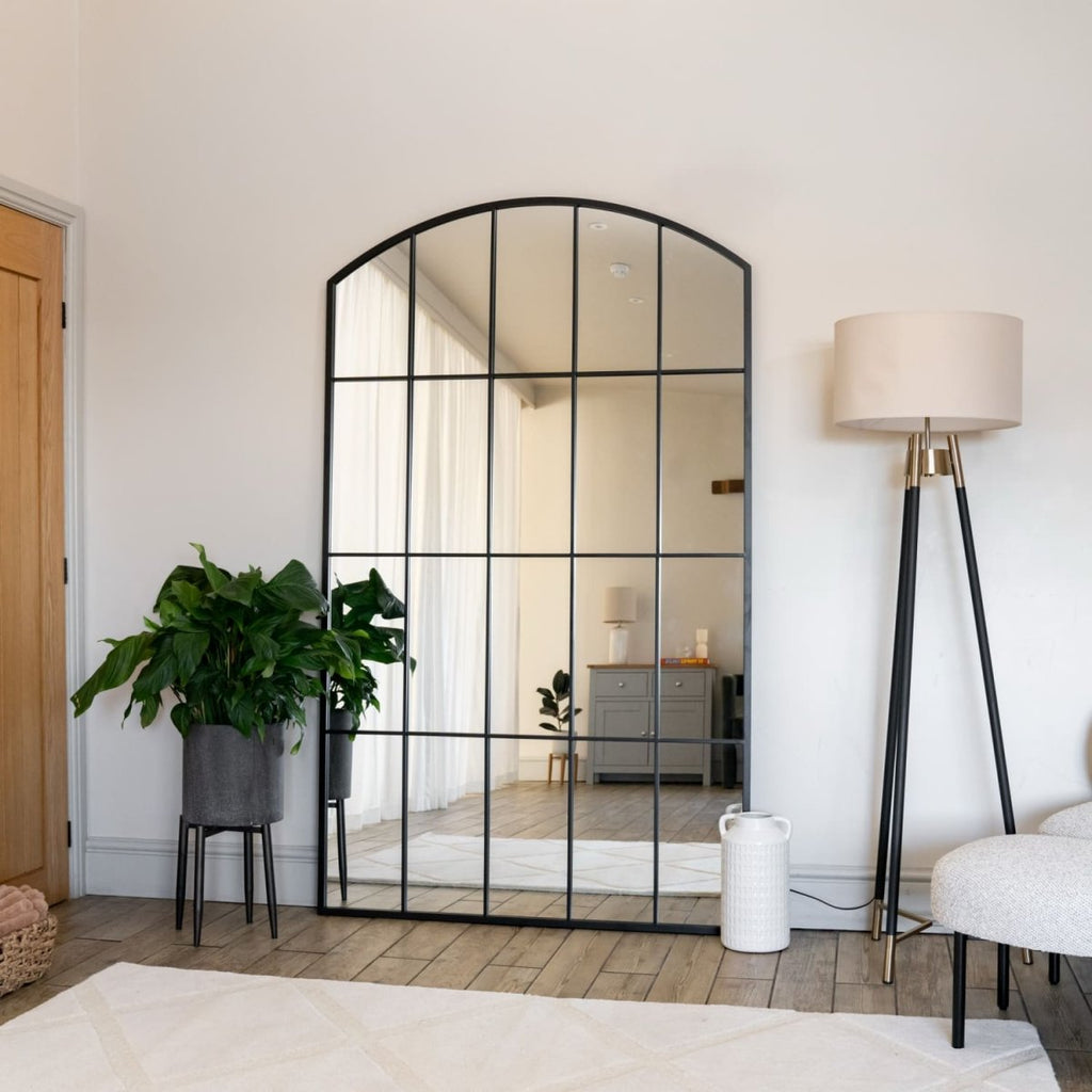 Tomi - Full Length Black Metal Arched Lattice Window Mirror - 200cm x 120cm - Joe’s Haven