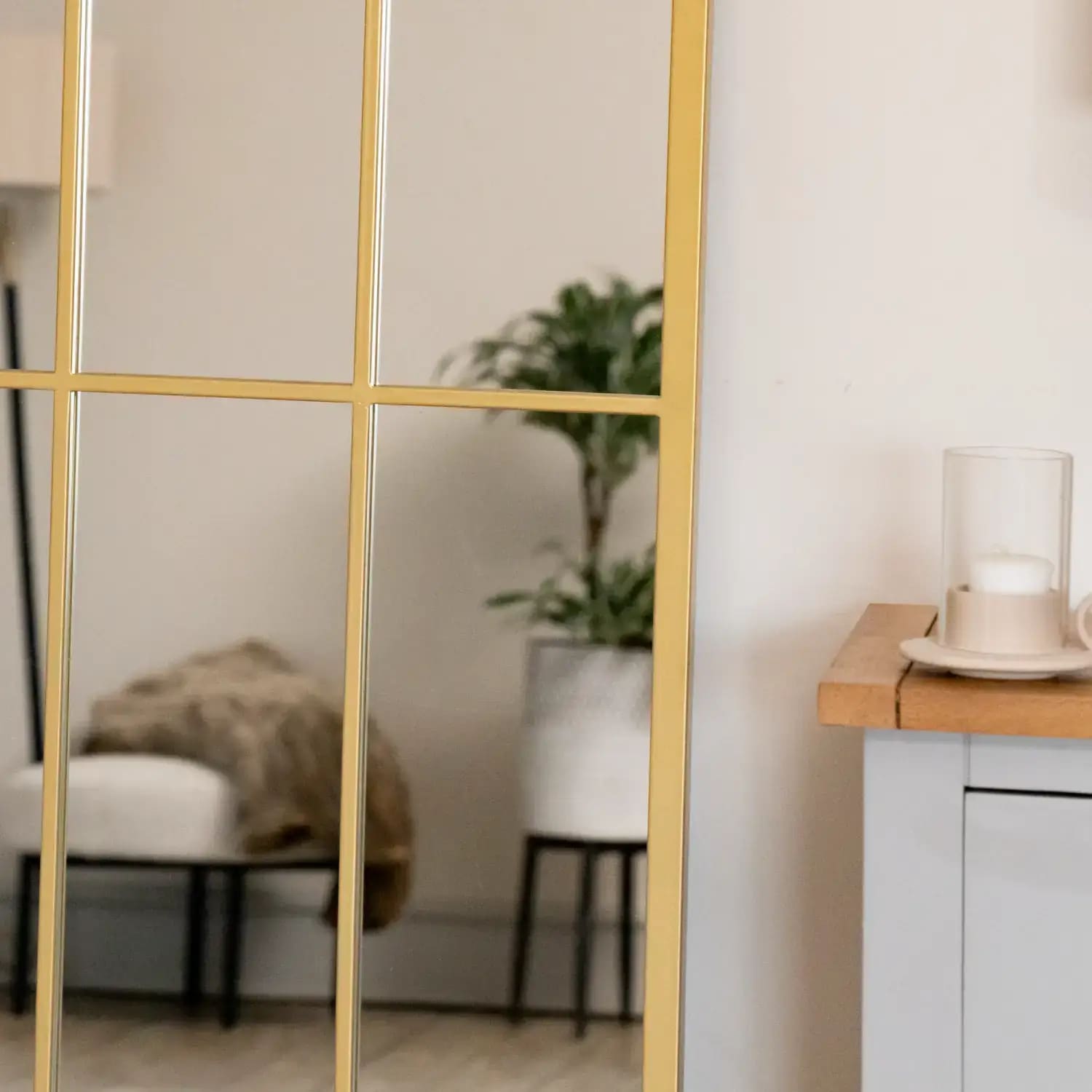 Tomi - Full Length Gold Metal Arched Lattice Window Mirror - 150cm x 60cm. - Joe’s Haven