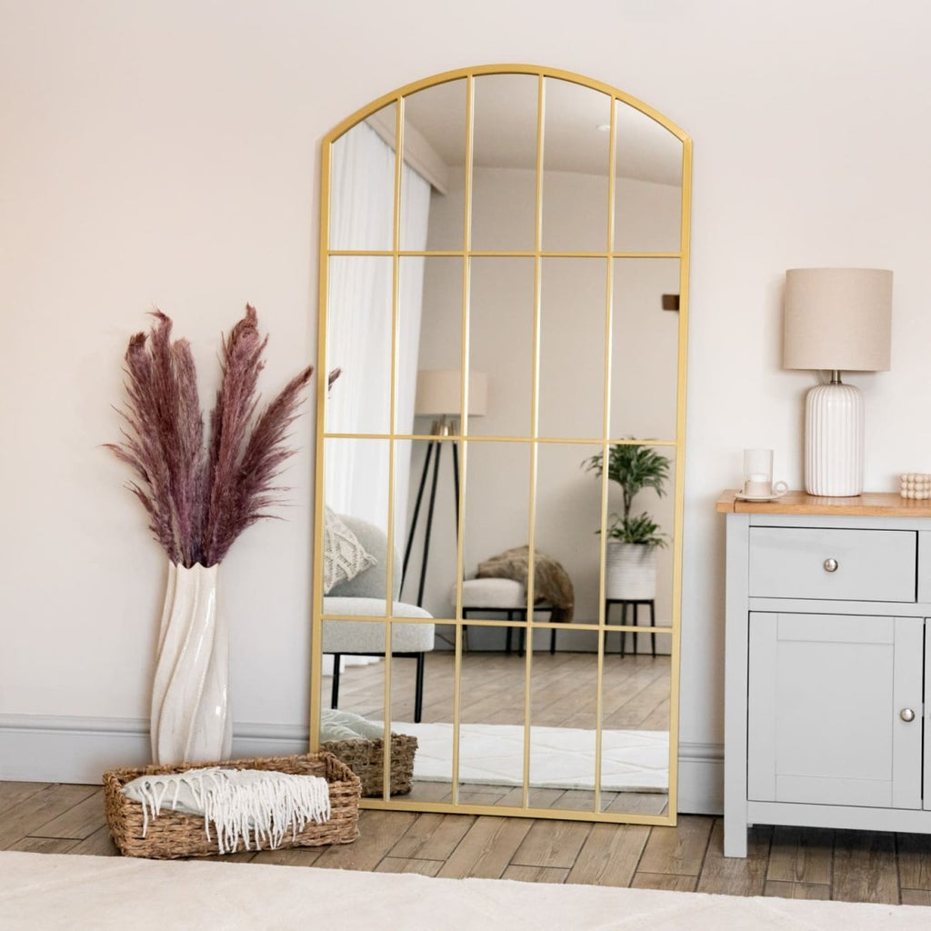 Tomi - Full Length Gold Metal Arched Lattice Window Mirror - 180cm x 90cm - Joe’s Haven