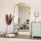 Tomi - Full Length Gold Metal Arched Lattice Window Mirror - 180cm x 90cm - Joe’s Haven
