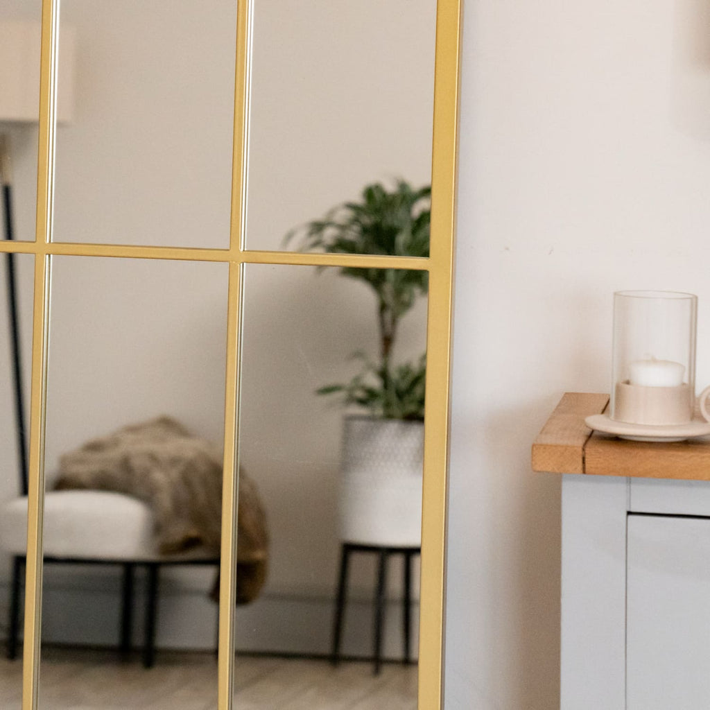 Tomi - Full Length Gold Metal Arched Lattice Window Mirror - 180cm x 90cm - Joe’s Haven