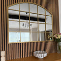 Tomi - Gold Metal Arched Lattice Window Mirror - 95cm x 120cm. - Joe’s Haven