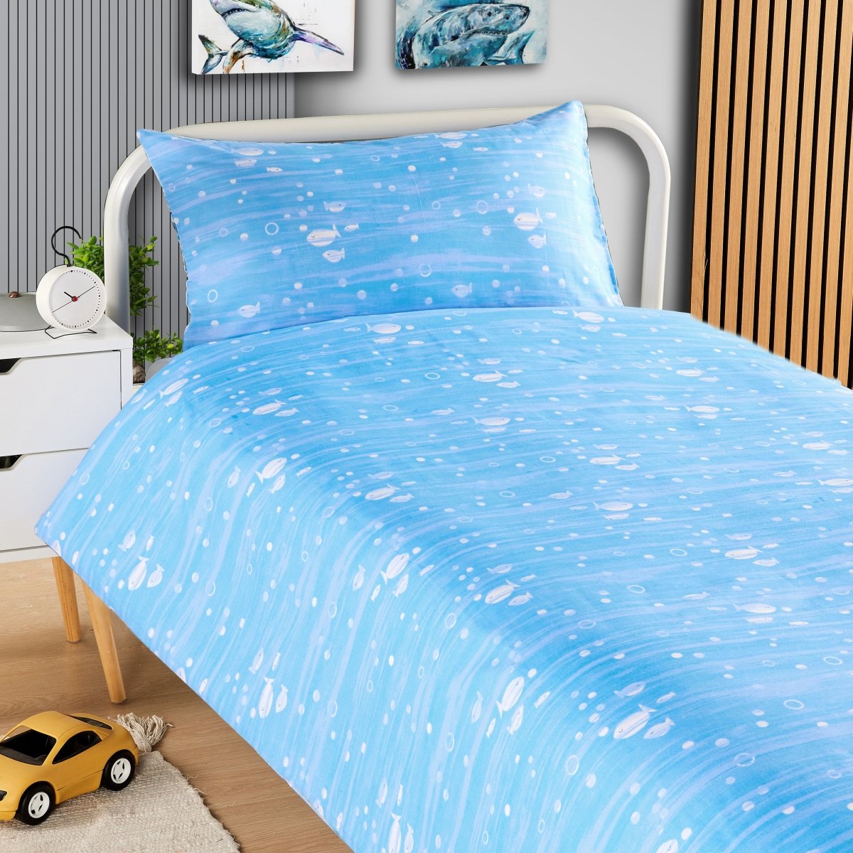 Underwater Sharks and Whales Kids Duvet Cover Set Reversible - Joe’s Haven