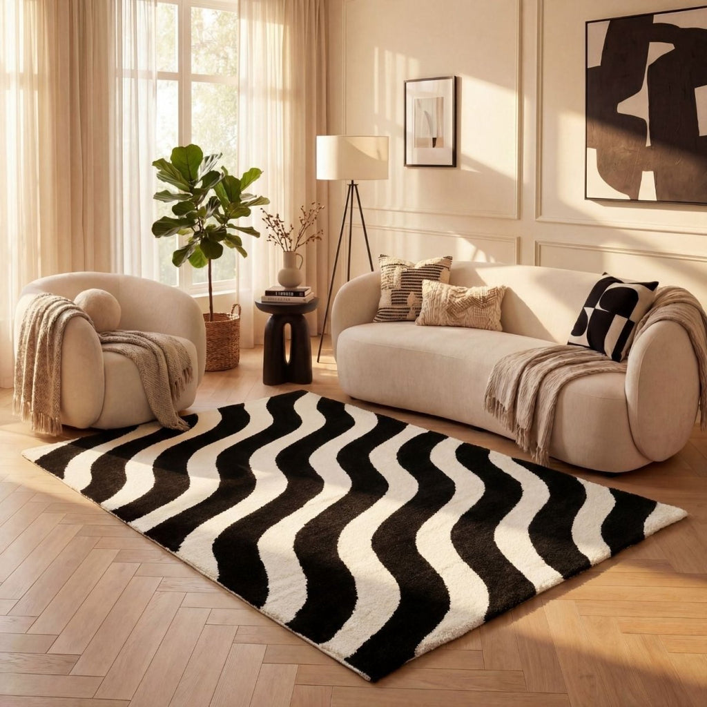 Joli Wave Black & White Rug - Joe’s Haven