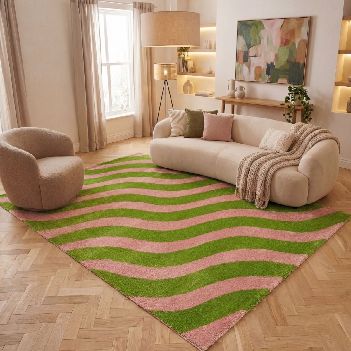 Joli Wave Green & Pink Rug - Joe’s Haven