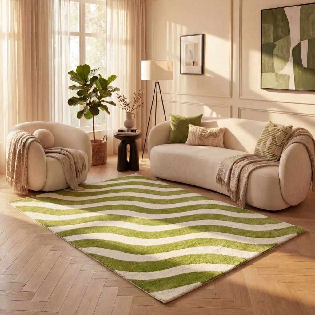 Joli Wave Green & White Rug - Joe’s Haven