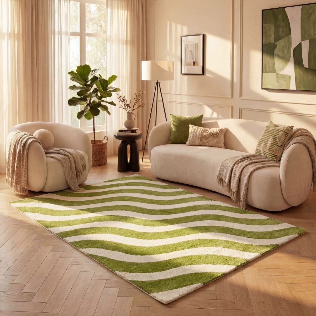 Joli Wave Green & White Rug - Joe’s Haven