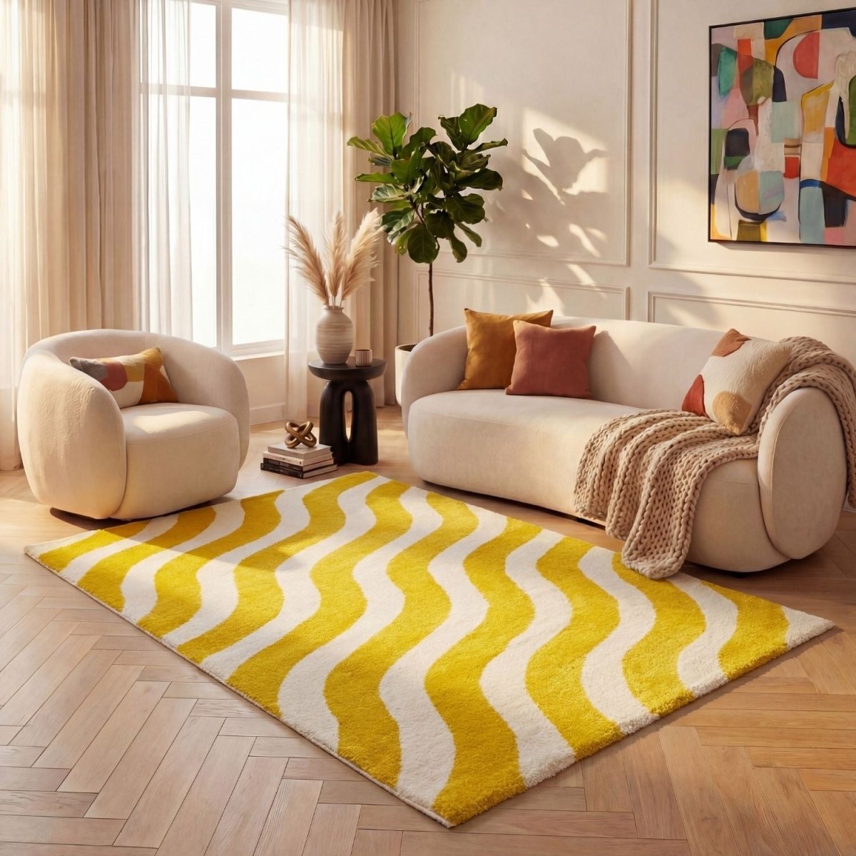 Joli Wave Yellow & White Rug - Joe’s Haven