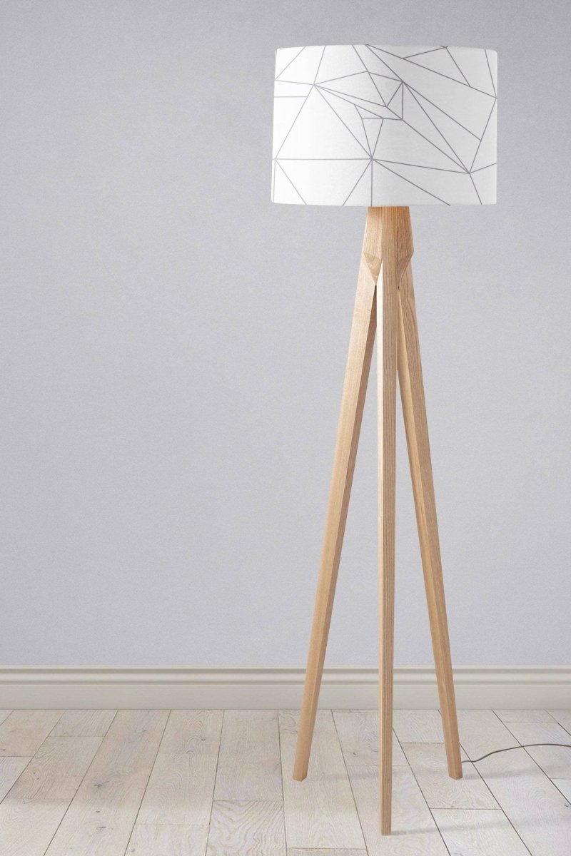 White Lampshade with a Grey Lines Geometric Design, Ceiling or Table Lamp Shade - Joe’s Haven