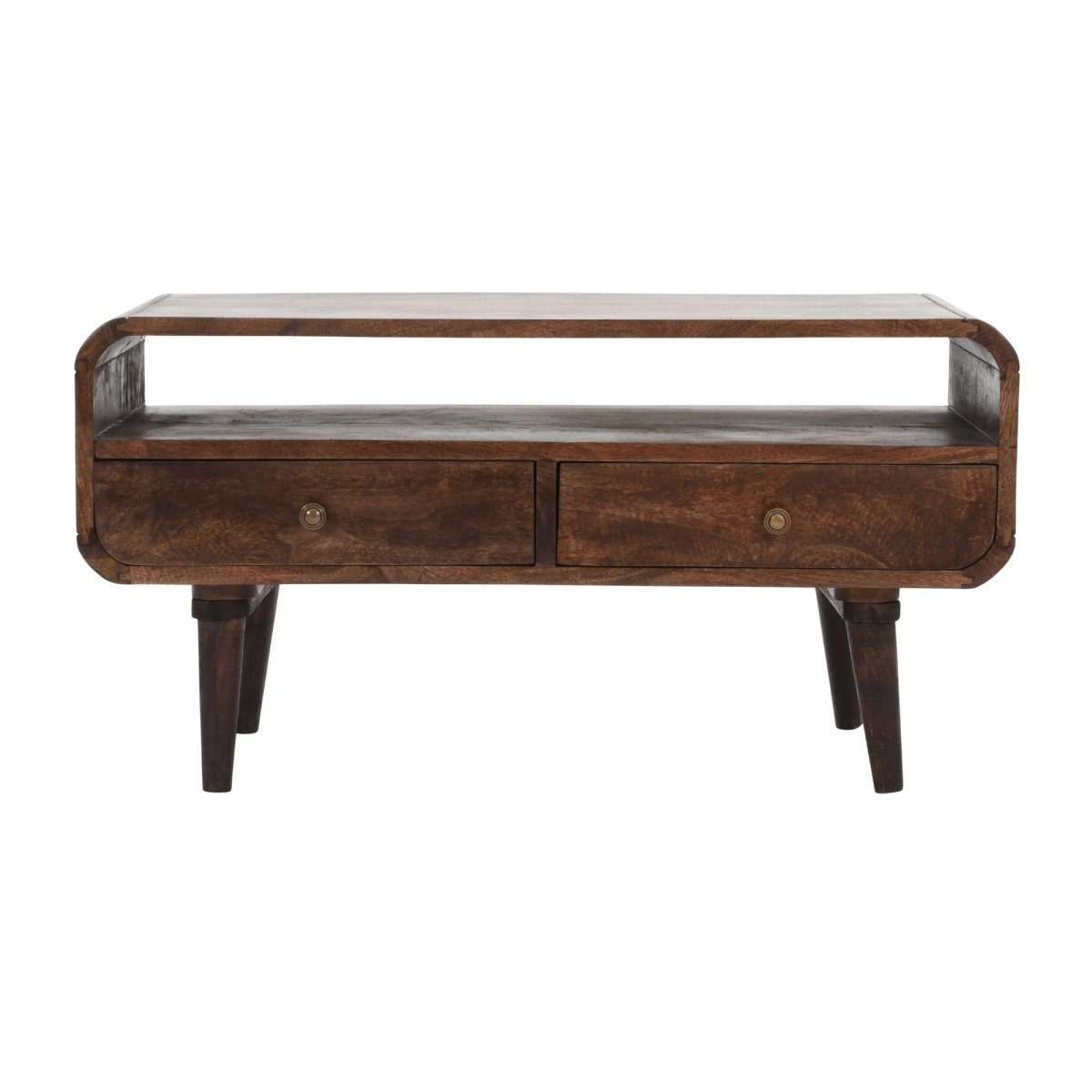 Franklin Dark Mango Wood TV Stand with 2 Drawers - Joe’s Haven