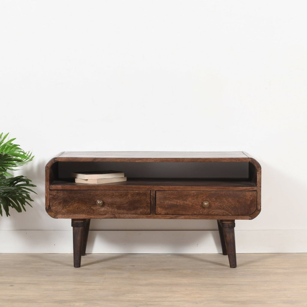 Franklin Dark Mango Wood TV Stand with 2 Drawers - Joe’s Haven