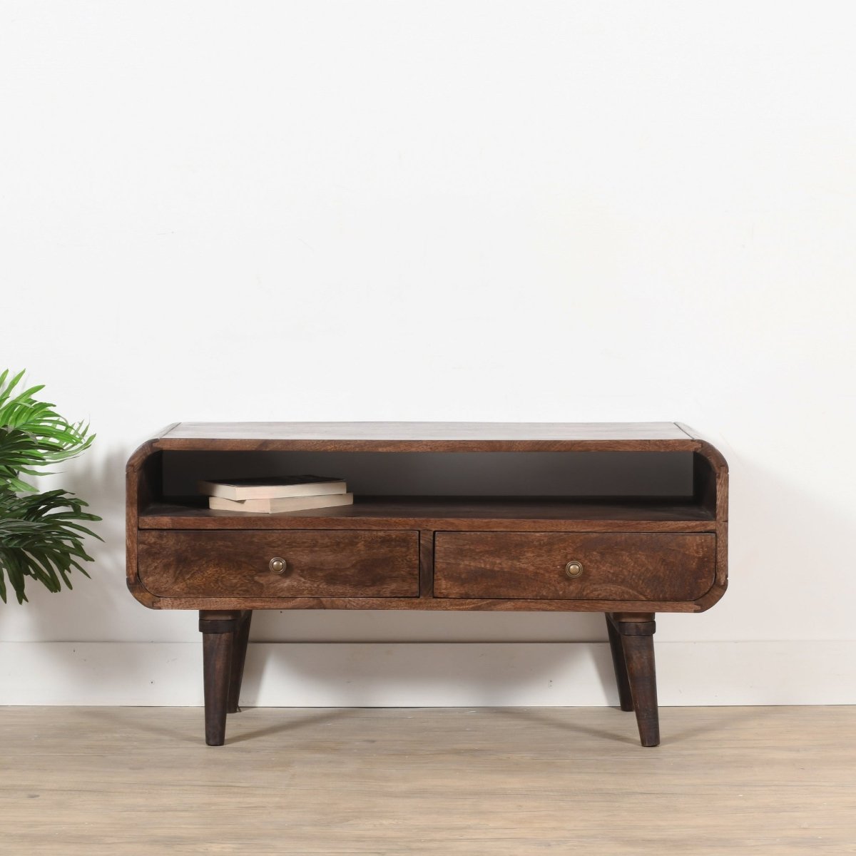 Franklin Dark Mango Wood TV Stand with 2 Drawers - Joe’s Haven