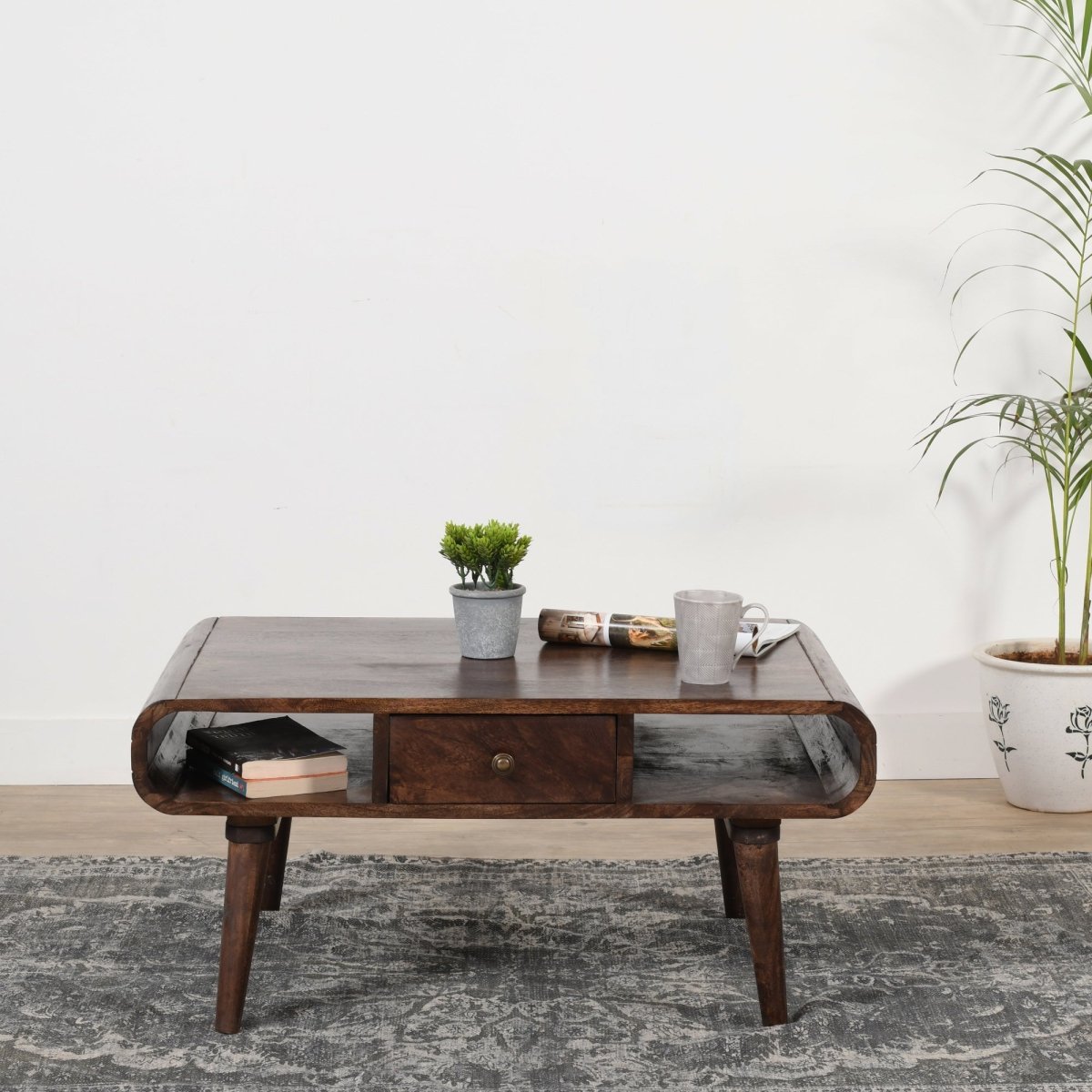 Franklin Dark Mango Wood Coffee Table with Drawer - Joe’s Haven