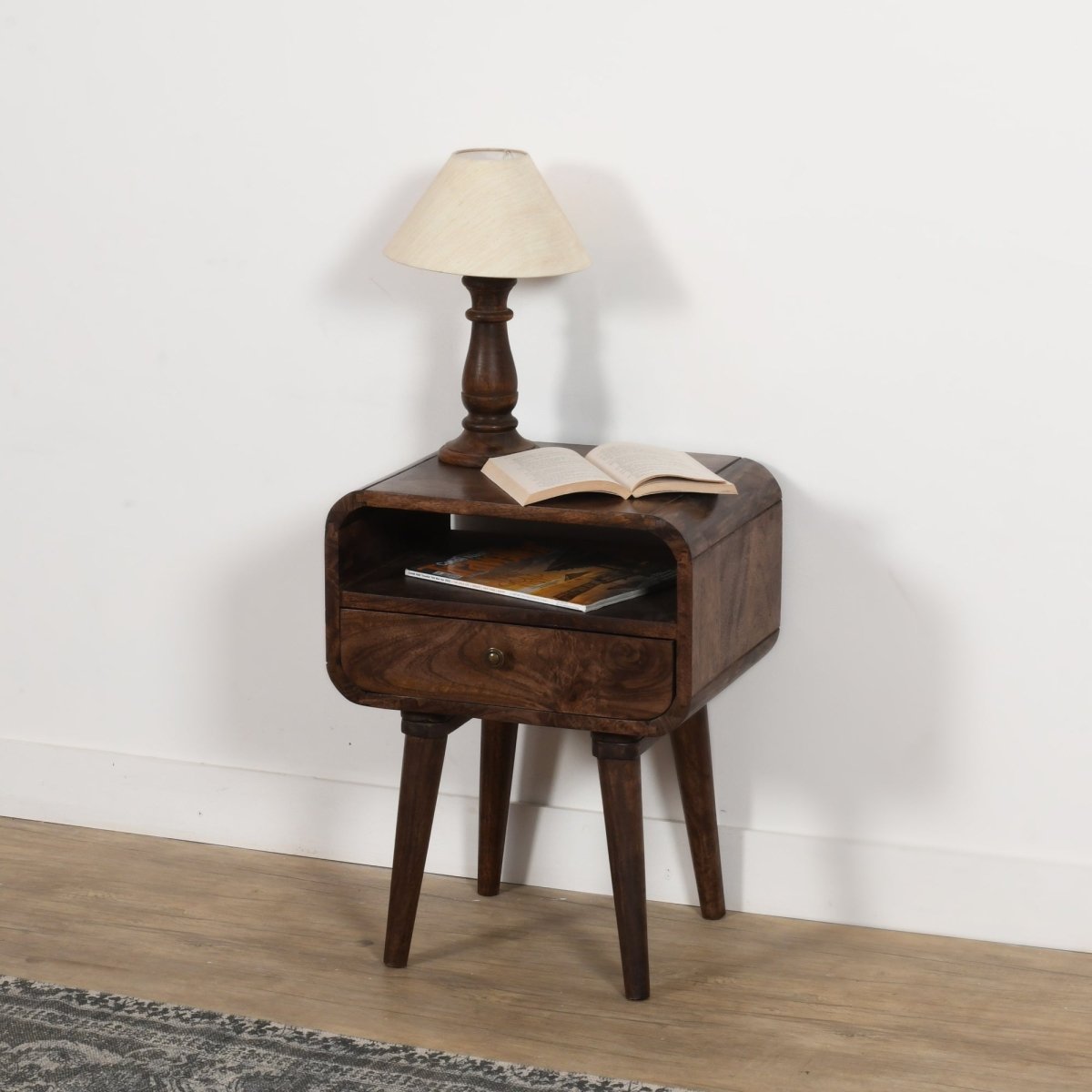 Franklin Dark Mango Wood Bedside Table with Drawer - Joe’s Haven