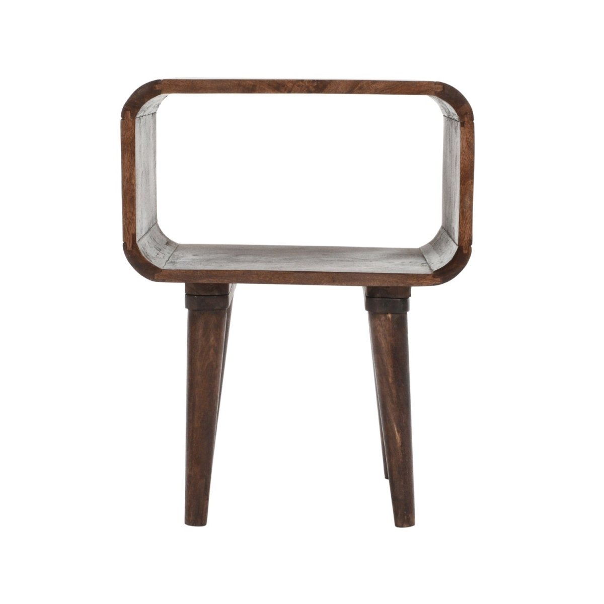Franklin Dark Mango Wood Bedside Open Curve Edges Table - Joe’s Haven
