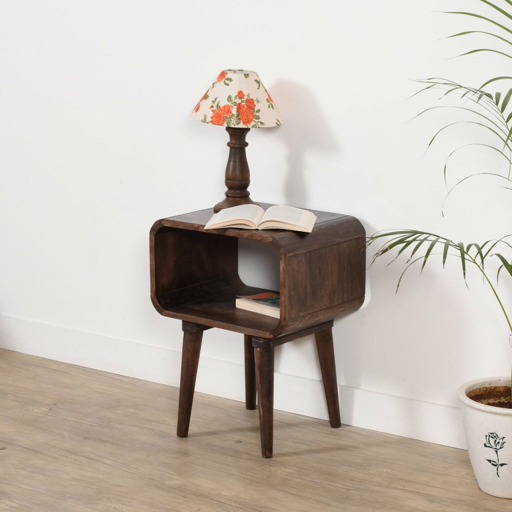 Franklin Dark Mango Wood Bedside Open Curve Edges Table - Joe’s Haven