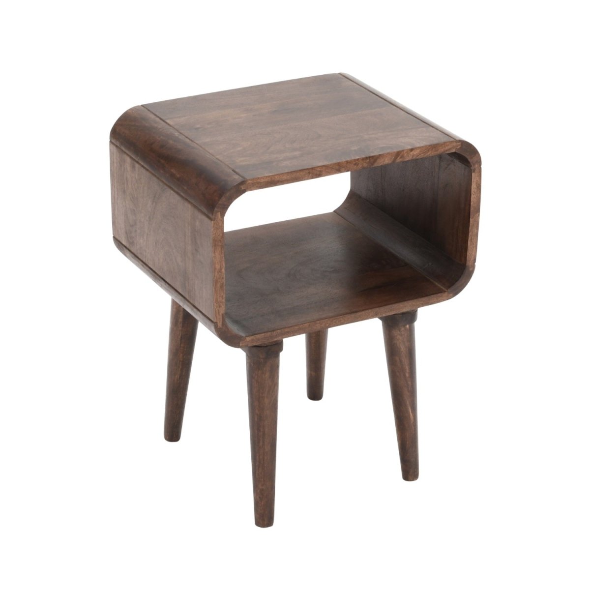 Franklin Dark Mango Wood Bedside Open Curve Edges Table - Joe’s Haven
