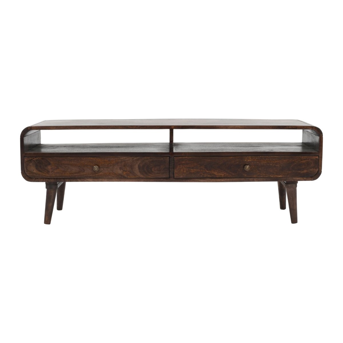 Franklin Dark Mango Wood Large TV Stand with 2 Drawers - Joe’s Haven