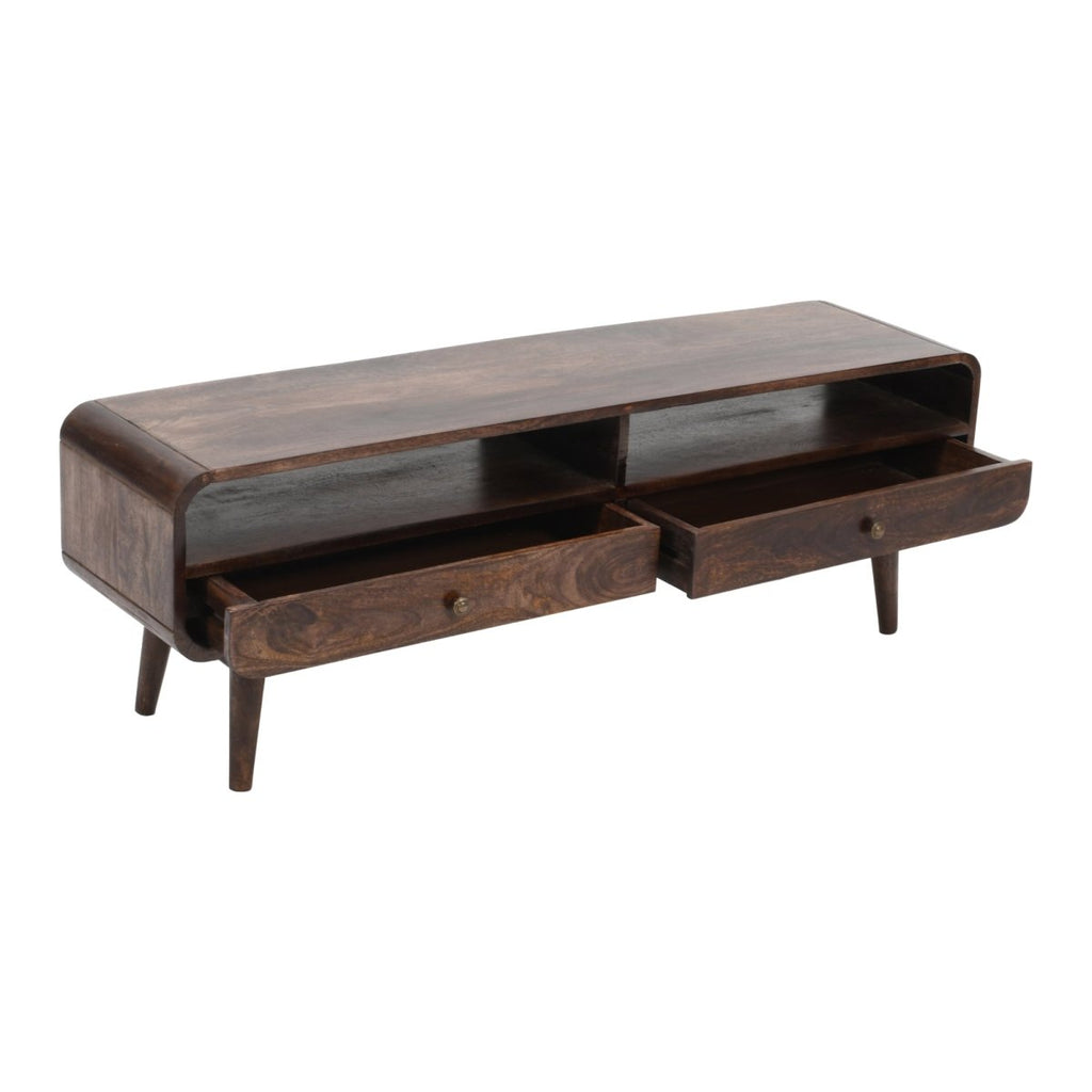 Franklin Dark Mango Wood Large TV Stand with 2 Drawers - Joe’s Haven